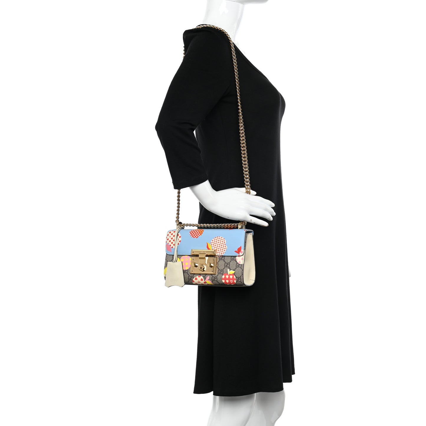 GG Supreme Monogram Les Pommes Small Padlock Shoulder Bag Beige Ebony Multicolor Abstract Blue