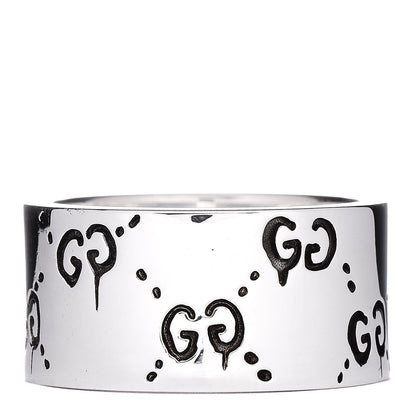 Gucci Sterling Silver GucciGhost Hamlet Skull Band Ring 62 10 3 of 6