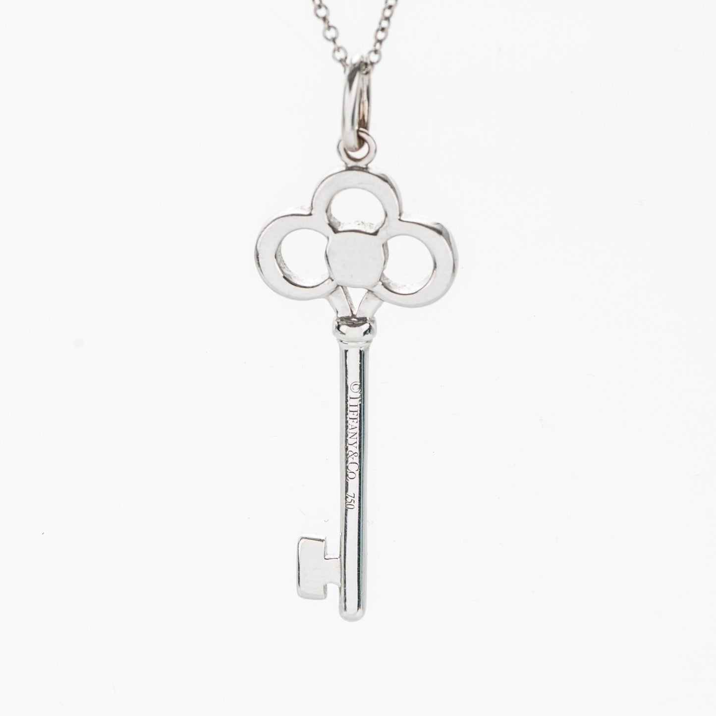 18K White Gold Diamond Crown Key Pendant Necklace