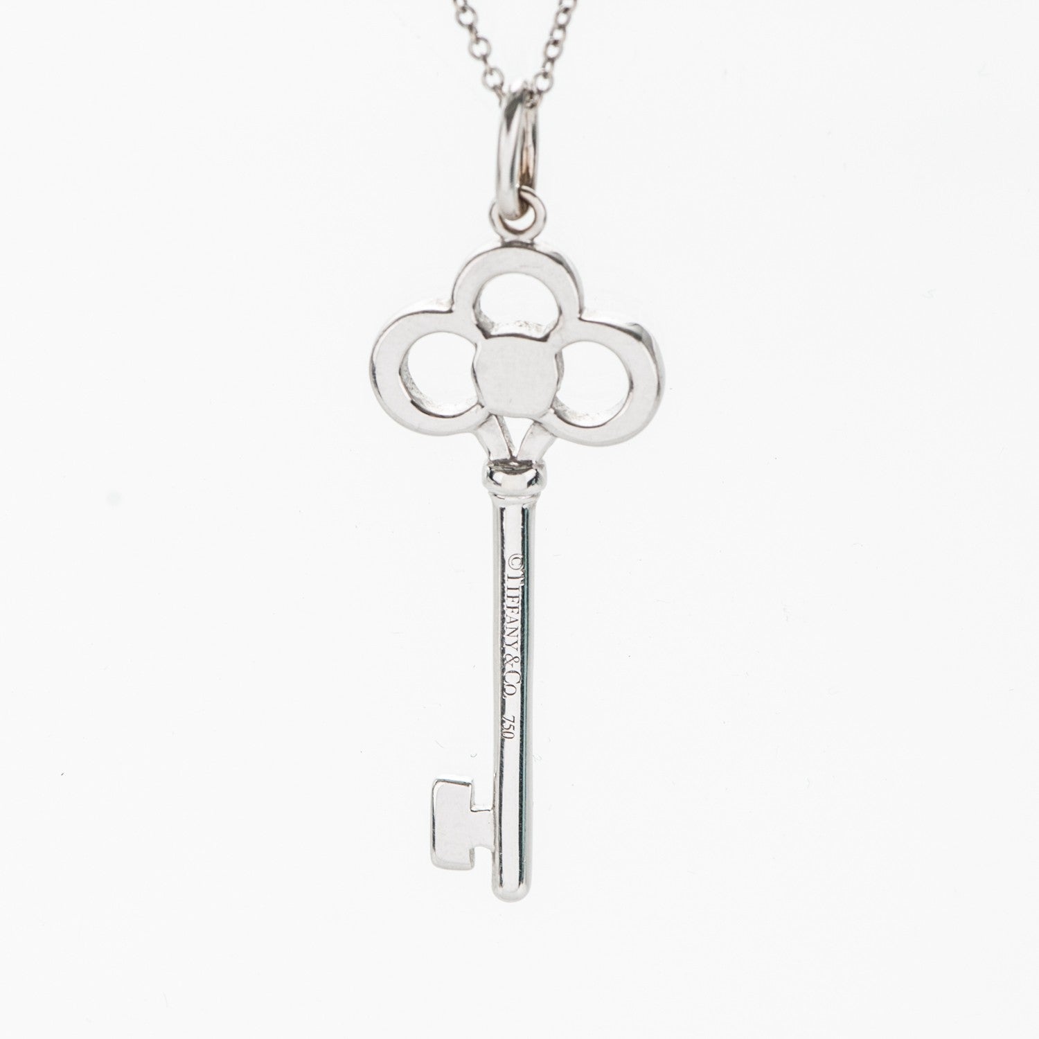 Tiffany 18K White Gold Diamond Crown Key Pendant Necklace 4 of 7