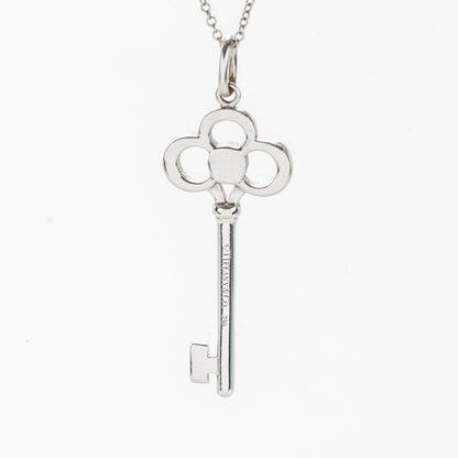 Tiffany 18K White Gold Diamond Crown Key Pendant Necklace 4 of 7