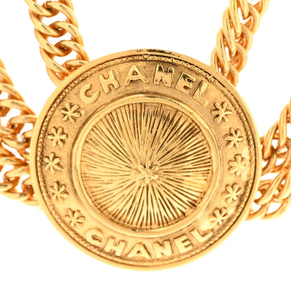 Chanel Chain Link Logo Medallion Triple Strand Choker Necklace Gold 4 of 6