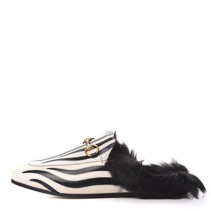 Gucci Malaga Kid Fur Zebra Inlay Womens Princetown Slippers 35.5 Mystic White Black 1 of 8