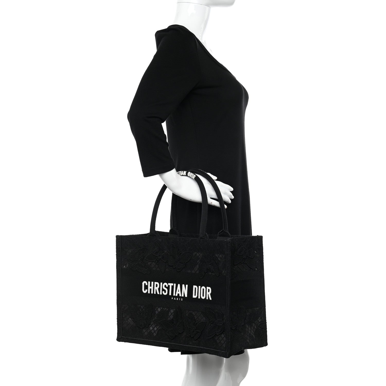 Christian Dior Embroidered 3D Macrame D-Lace Butterfly Medium Book Tote Black Multicolor 2 of 10