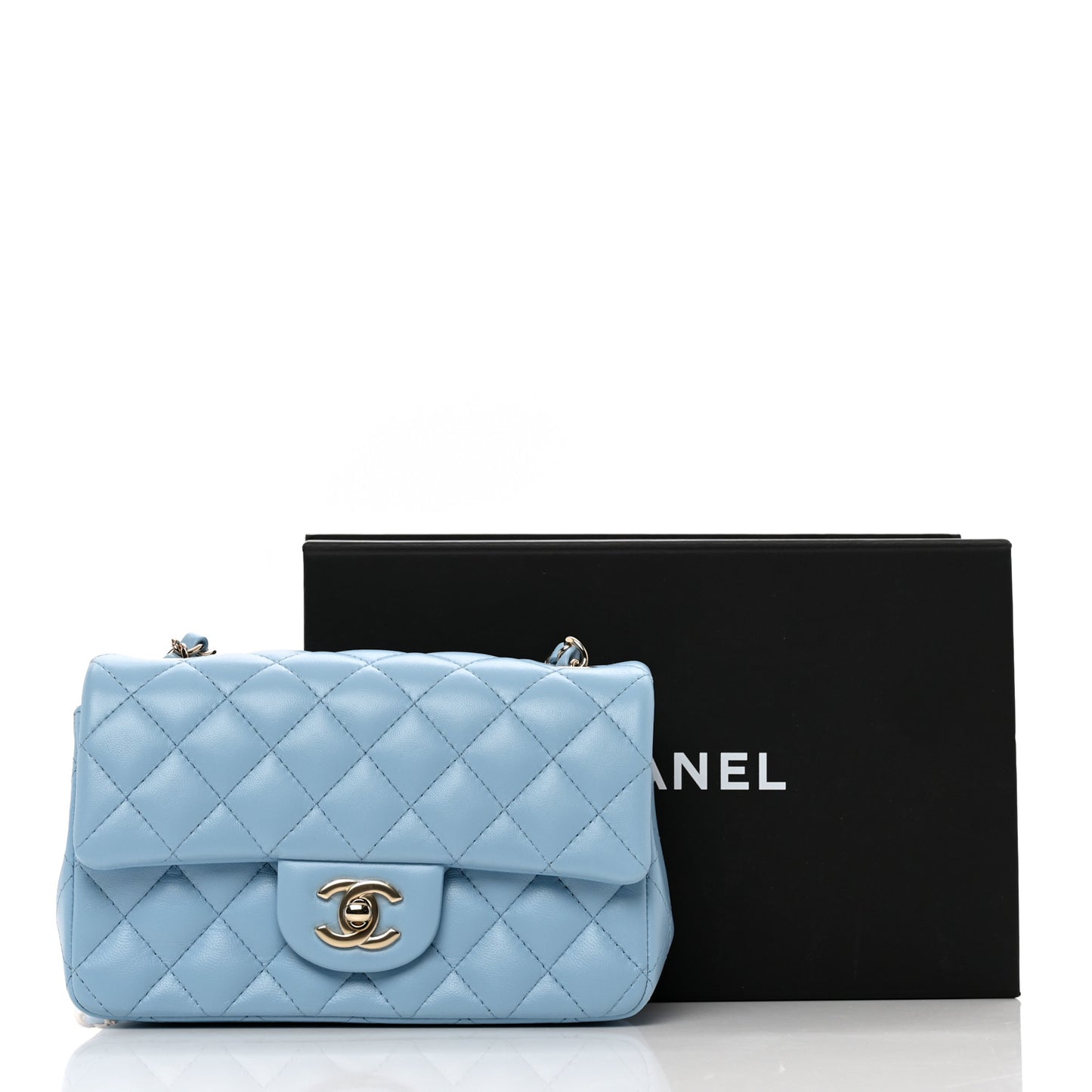 Lambskin Quilted Mini Rectangular Flap Light Blue