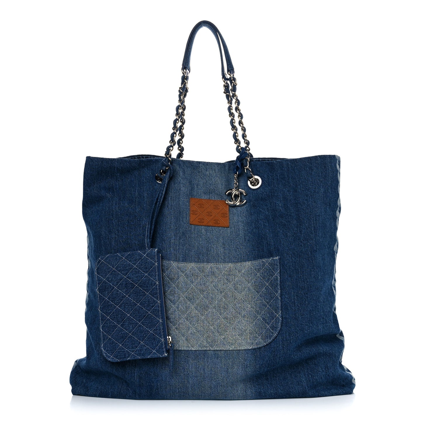 Denim Printed Shopping Bag Blue