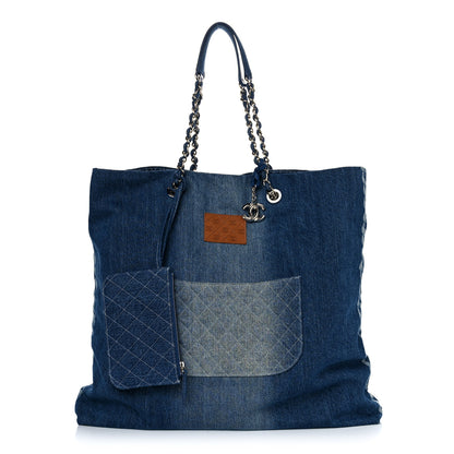Chanel Denim Printed Shopping Bag Blue 1 of 13