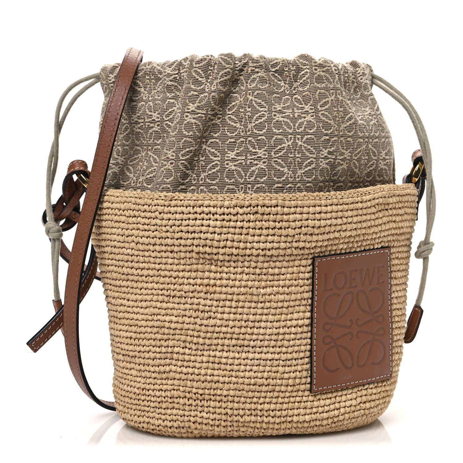 Loewe Calfskin Raffia Bucket Bag Natural Tan 1 of 11