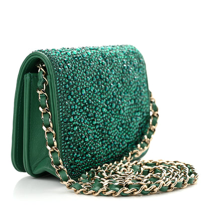 Chanel Lambskin Crystal Diamante Clutch With Chain Green 3 of 11