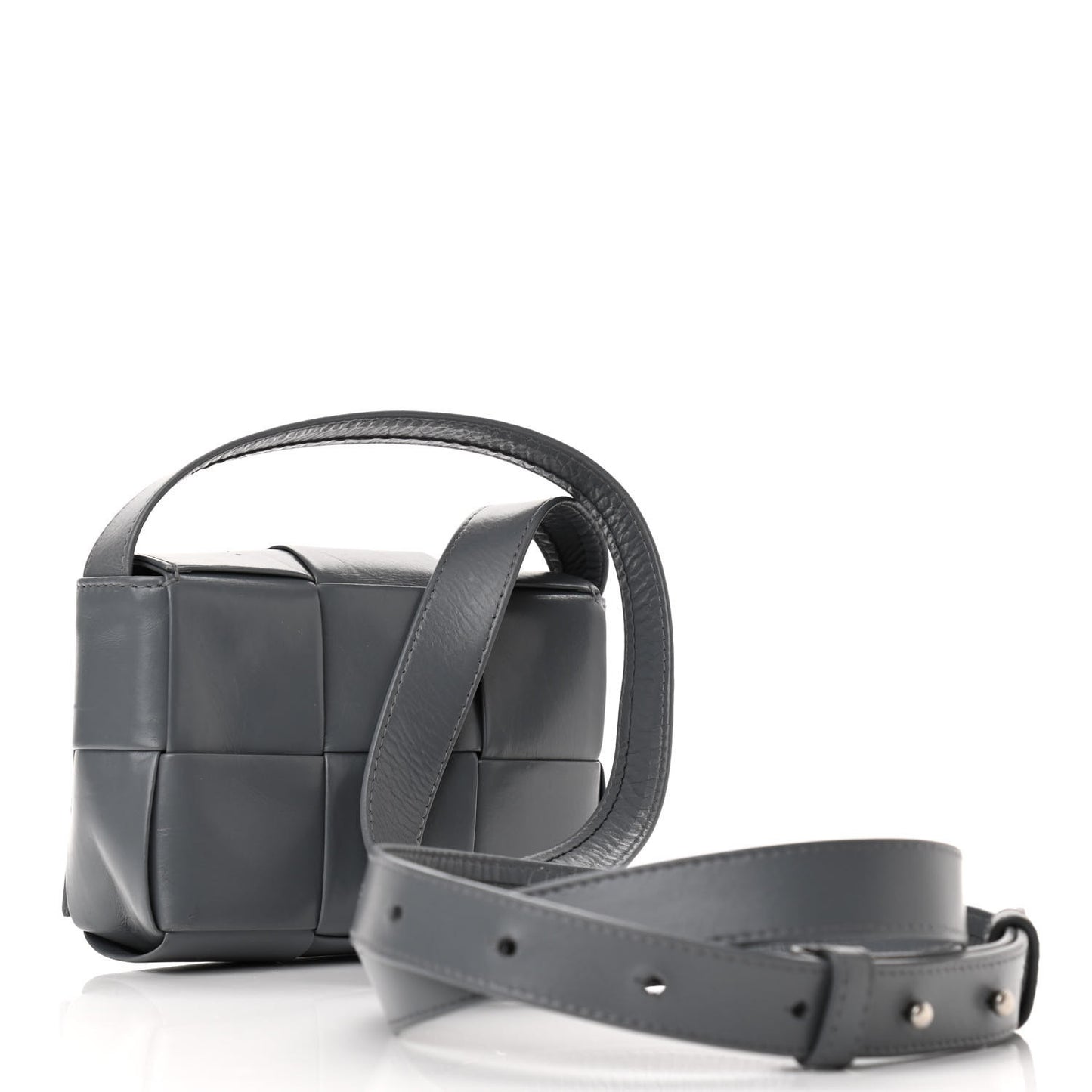 Paper Calfskin Maxi Intreccio Extra Mini Cassette Crossbody Bag Grey
