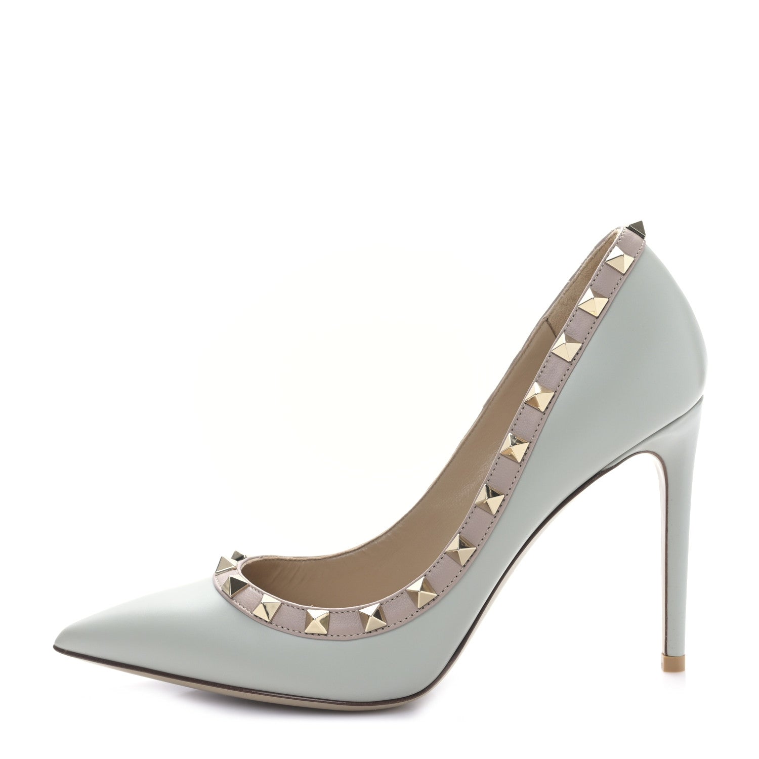 Valentino Garavani Nappa Rockstud 100mm Pumps 37.5 Stone Poudre 1 of 8