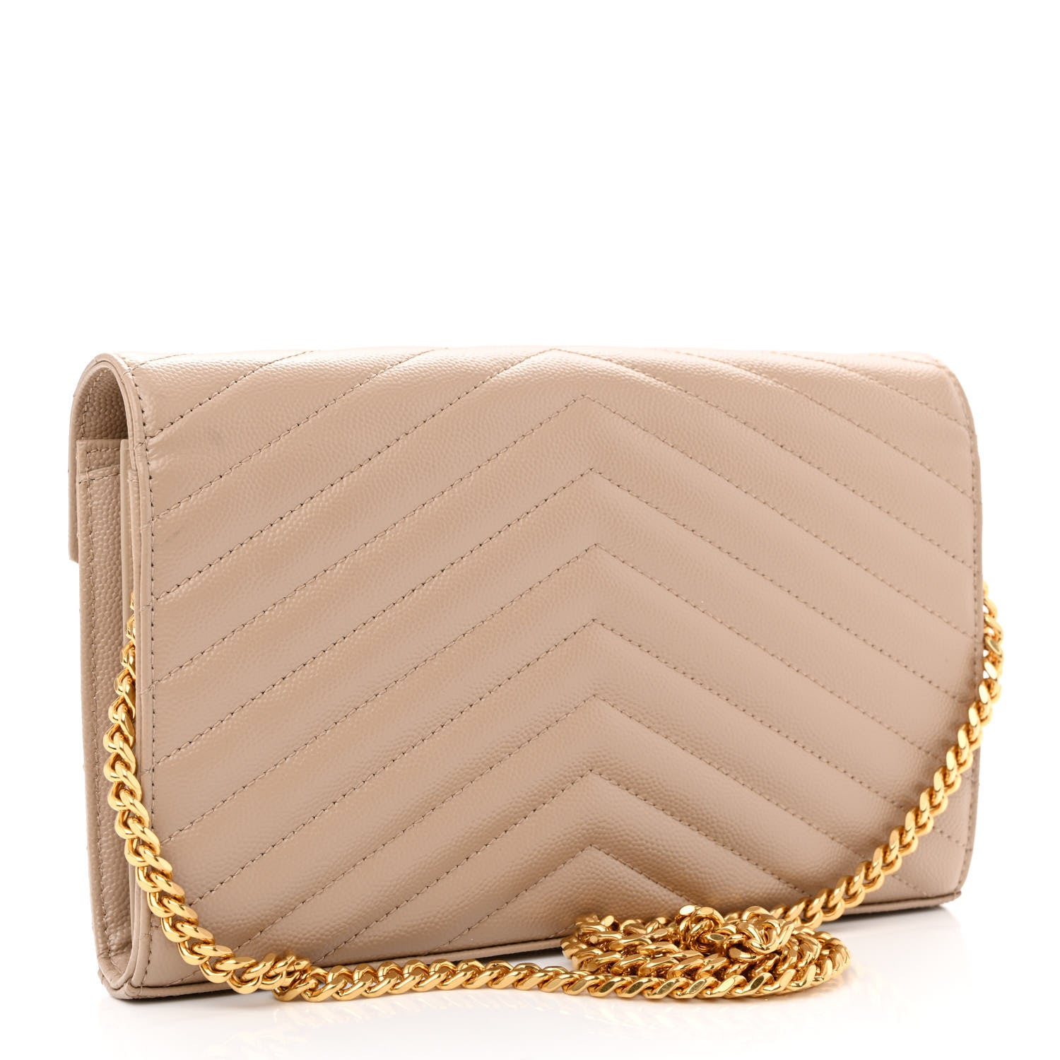 Saint Laurent Grain De Poudre Matelasse Chevron Monogram Chain Wallet Deep Beige 3 of 11