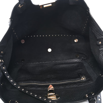 Valentino Garavani Pebbled Calfskin Medium Rockstud Tote Black 5 of 11