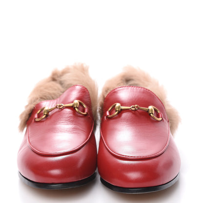 Gucci Malaga Kid Fur Womens Jordaan Loafers 36.5 Hibiscus Red Natural 2 of 10