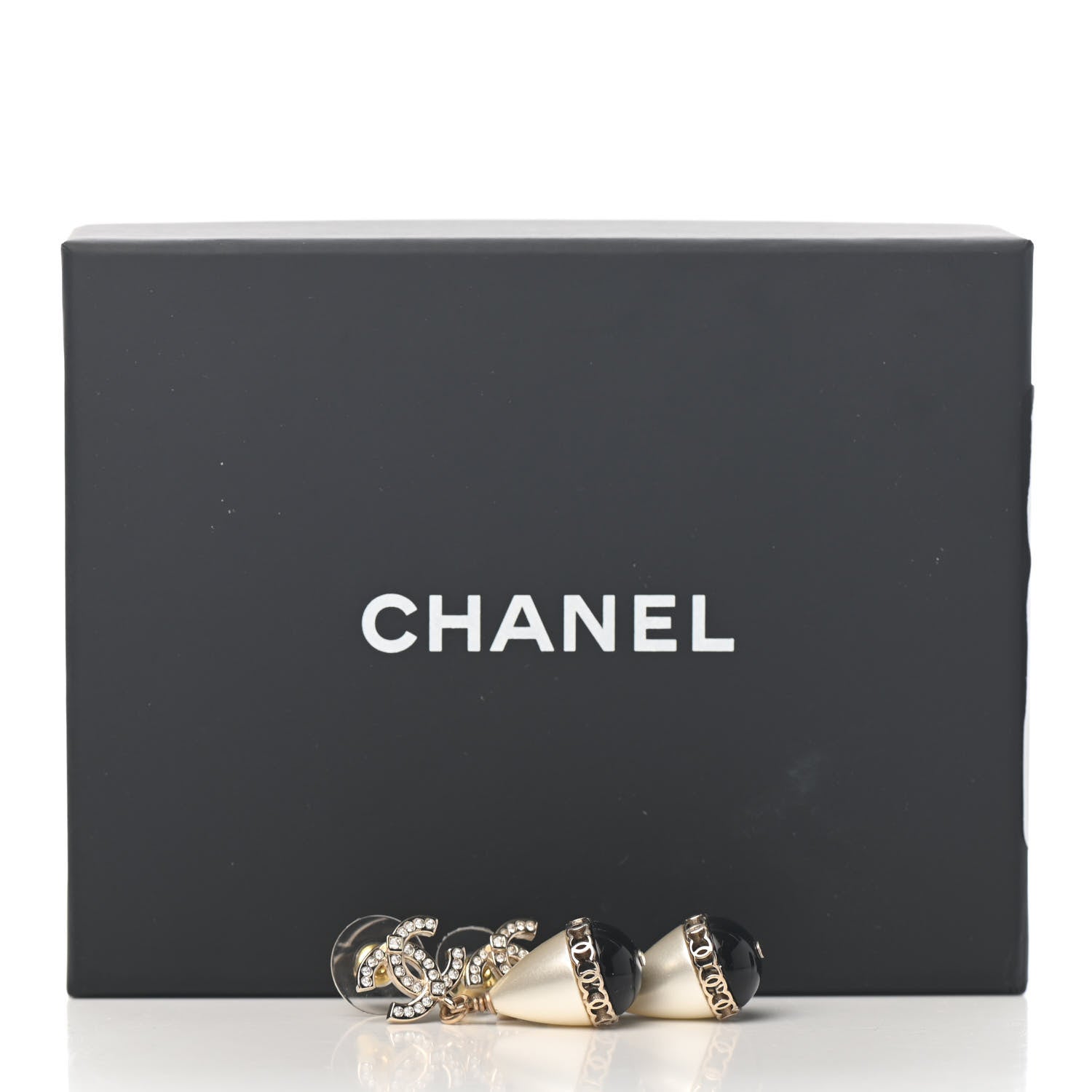 Chanel Crystal Pearl CC Fantasy Drop Earrings Gold Black 5 of 5