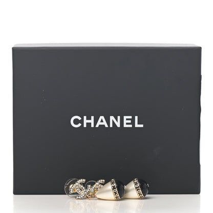 Chanel Crystal Pearl CC Fantasy Drop Earrings Gold Black 5 of 5