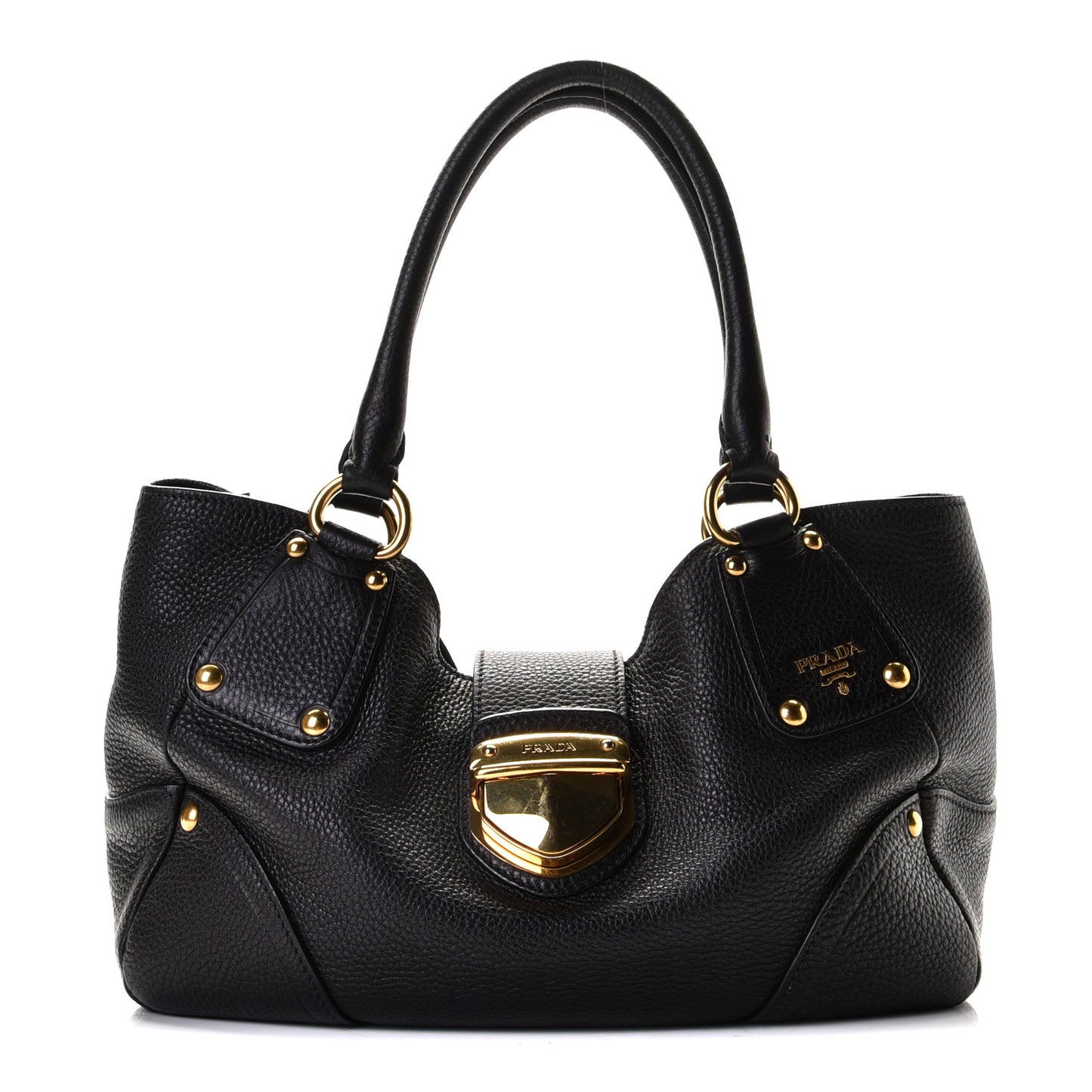 Vitello Daino Pushlock Tote Black