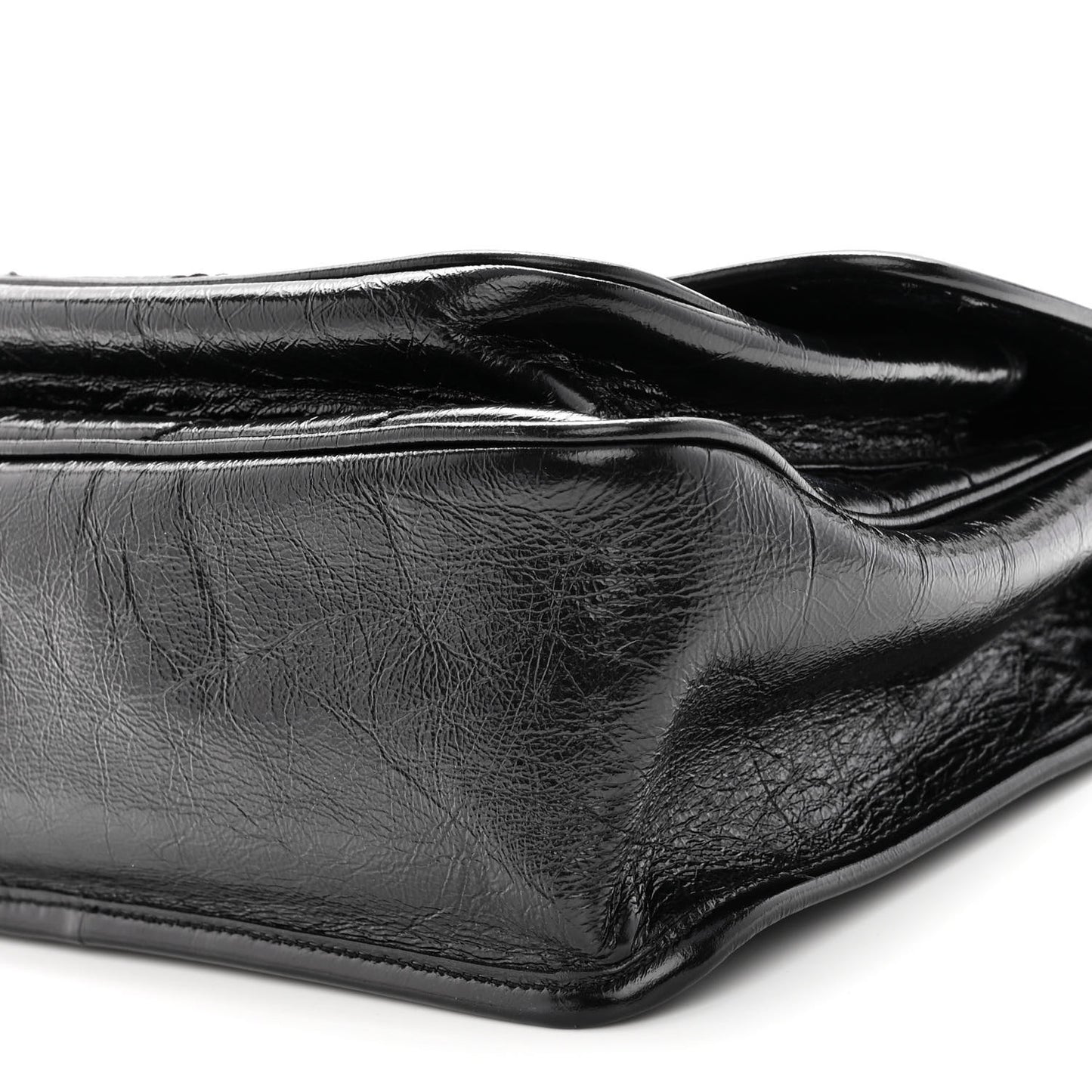 Crinkled Calfskin Matelasse Monogram Medium Niki Chain Satchel Black
