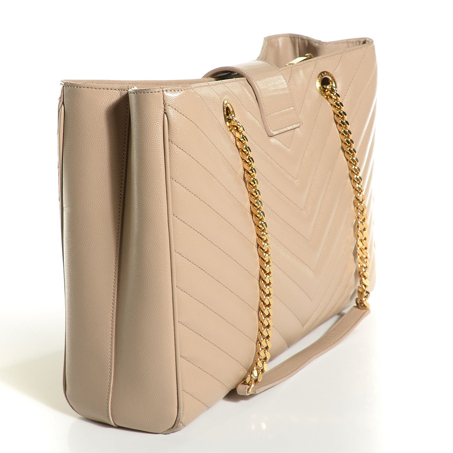Grain De Poudre Matelasse Chevron Monogram Shopping Bag Dark Beige