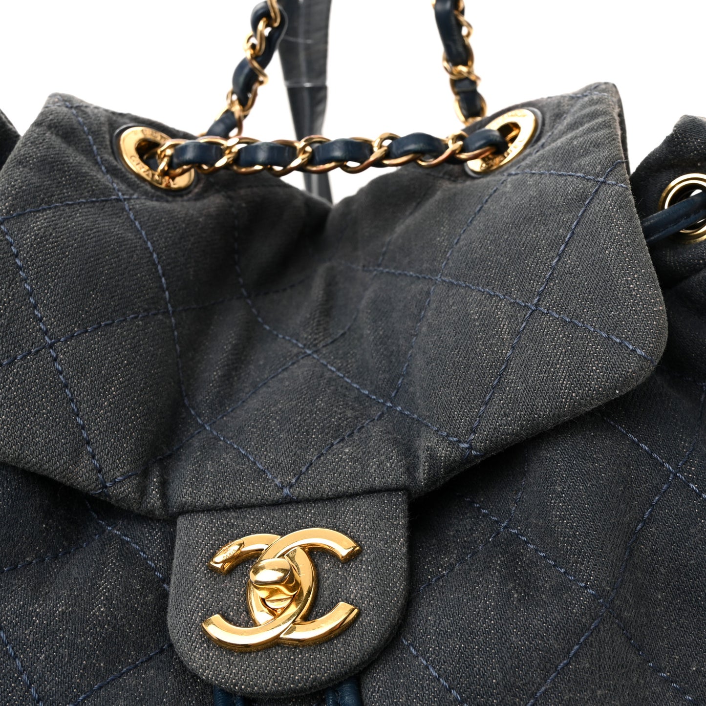 Denim Calfskin Quilted Backpack Blue