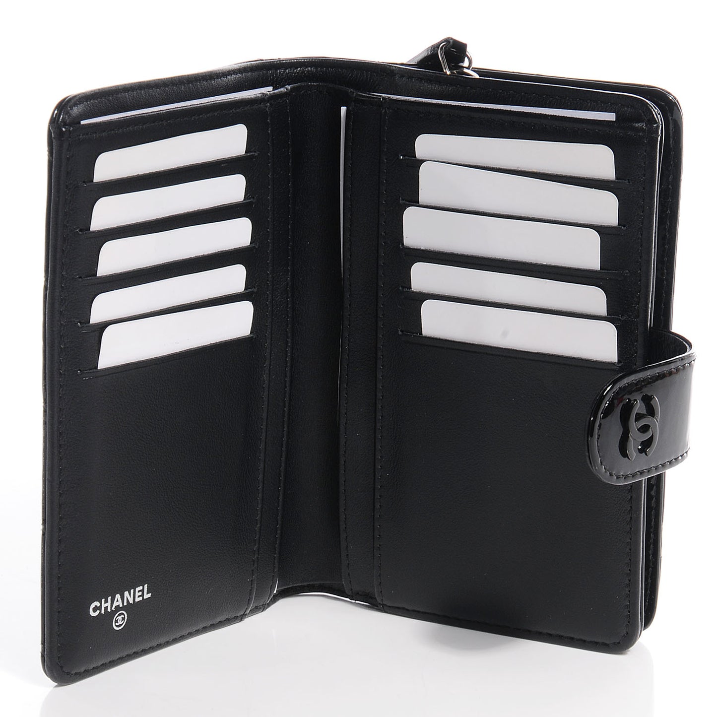 Patent Quilted CC French Wallet Black
