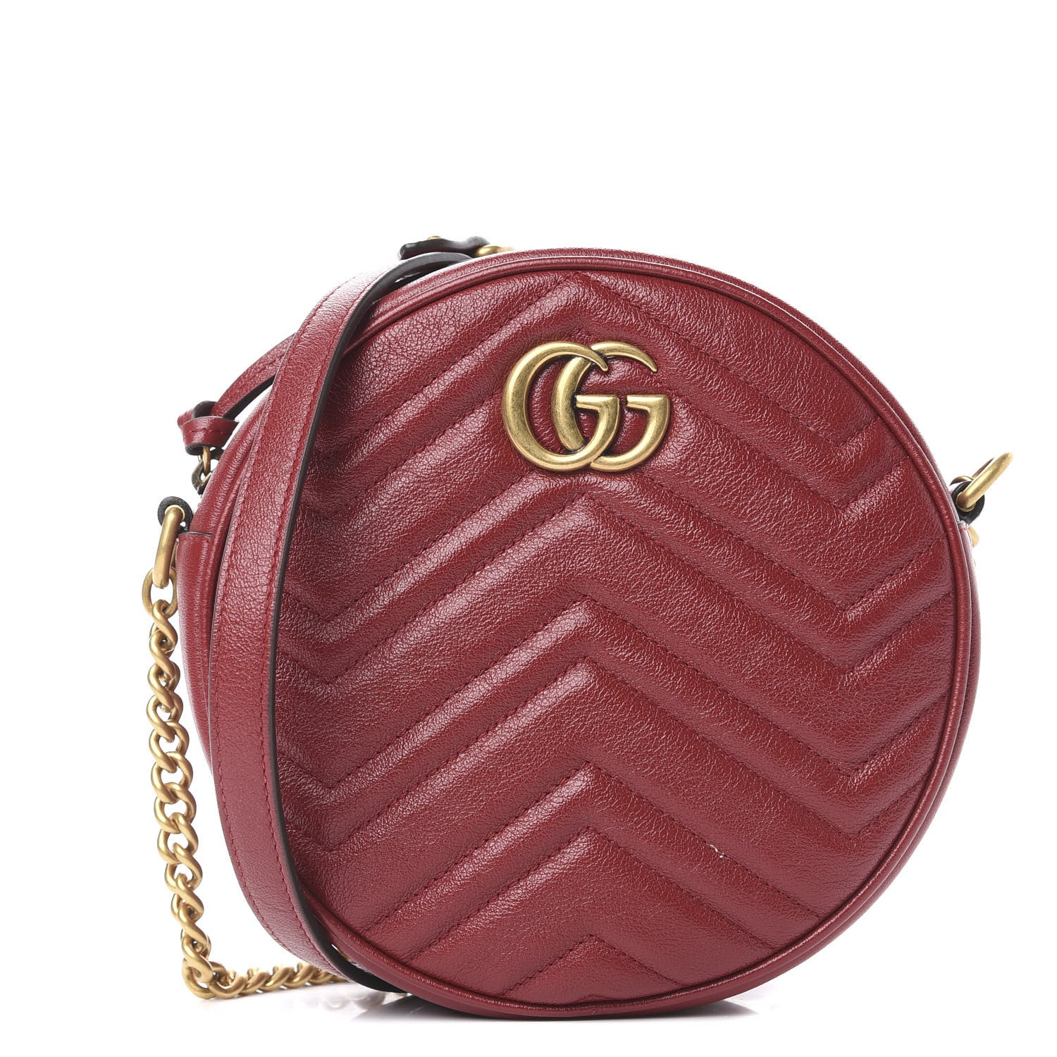 Gucci Glazed Calfskin Matelasse Heart Mini GG Marmont Round Shoulder Bag Romantic Cerise 1 of 9