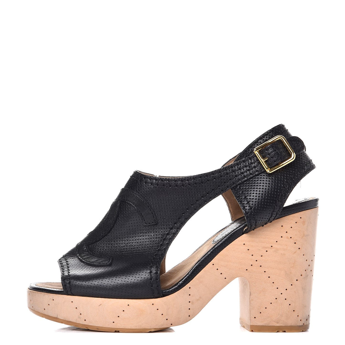 Lambskin Perforated CC Wood Clogs 37 Black