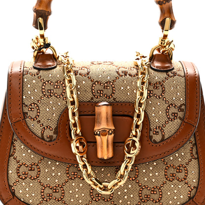 Gucci New Canvas Charisma Calfskin Crystal GG Monogram Small Bamboo 1947 Top Handle Bag Camel Ebony 8 of 10