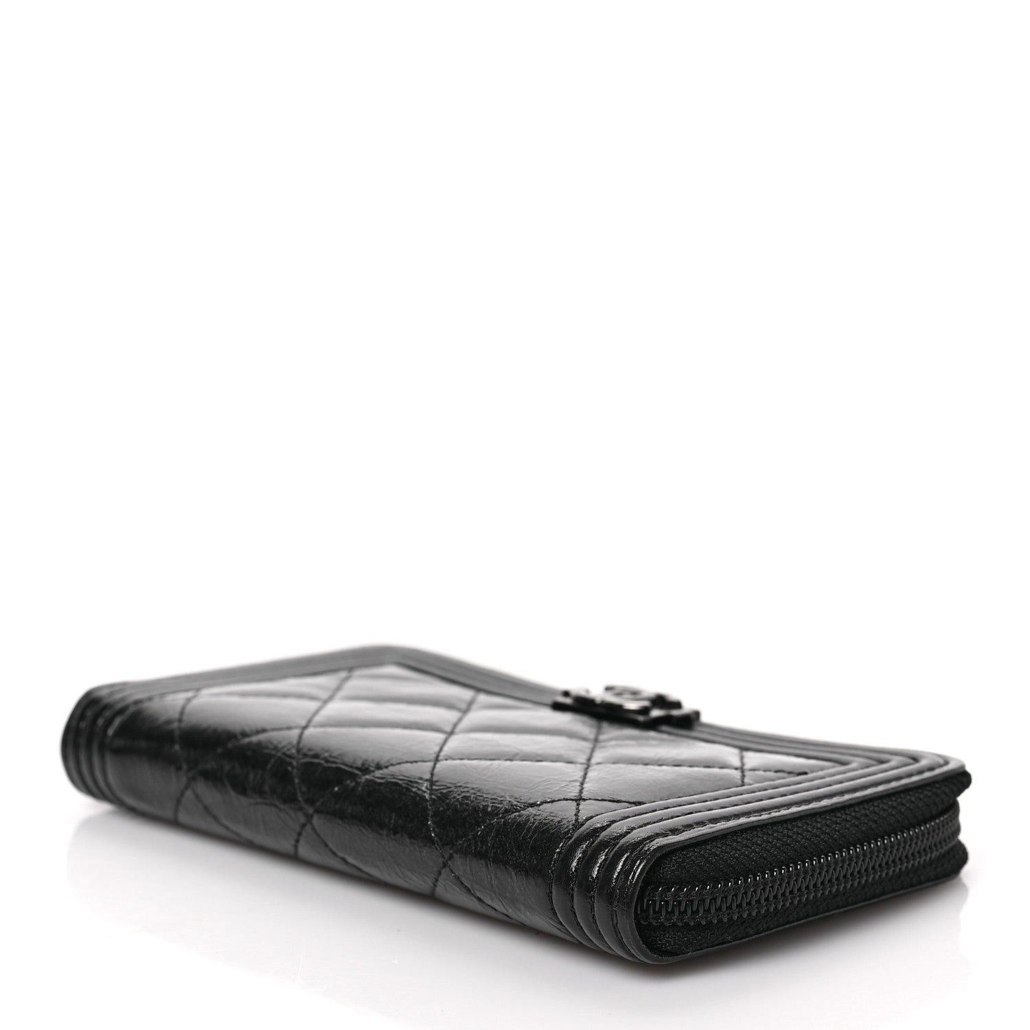 Chanel Distressed Patent Quilted Small Boy Zip Around Wallet Black 10 of 10