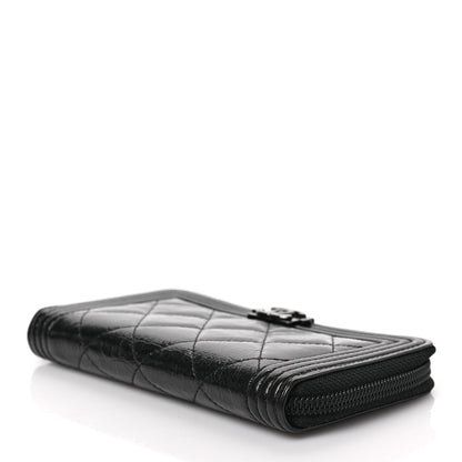 Chanel Distressed Patent Quilted Small Boy Zip Around Wallet Black 10 of 10