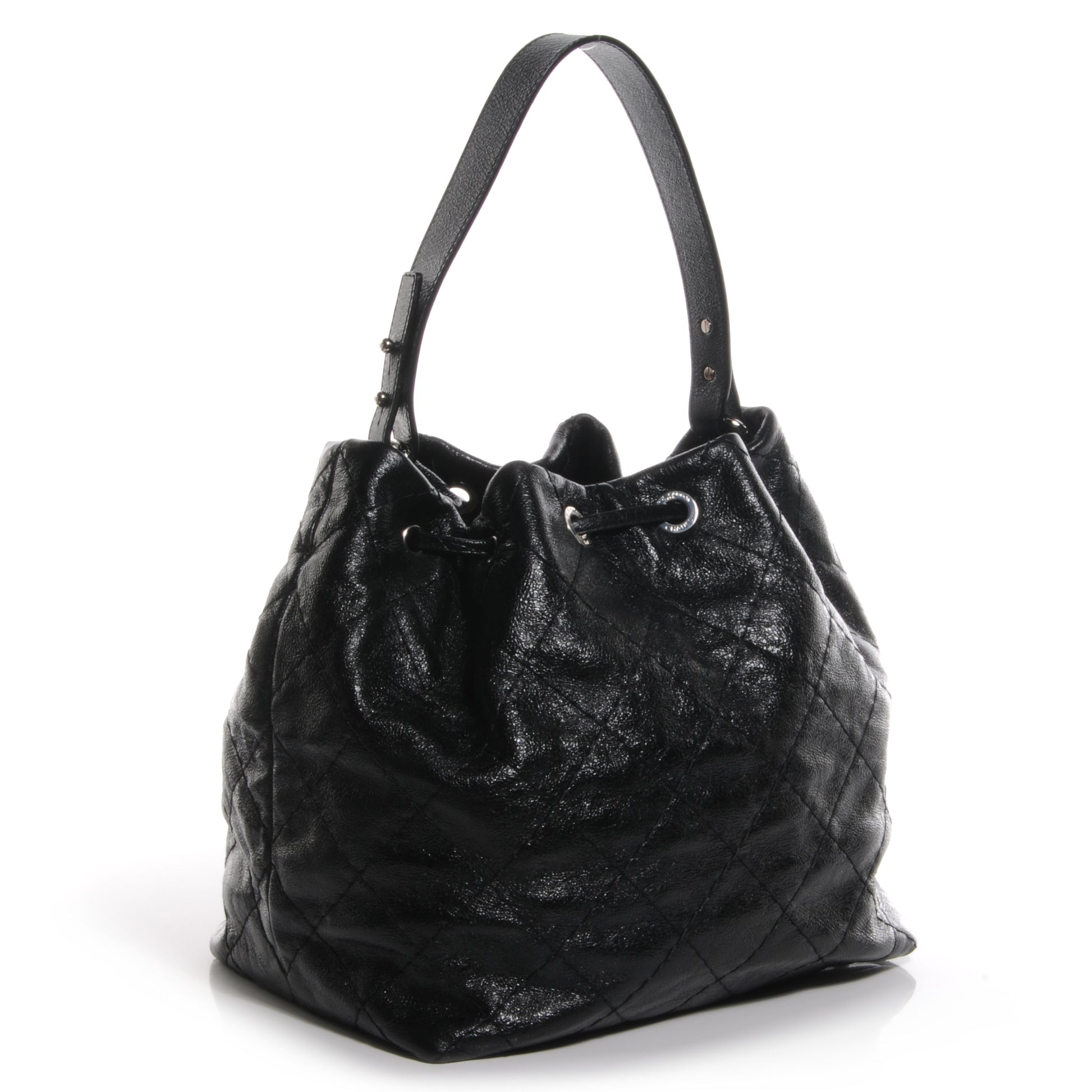 Chanel Glazed Calfskin On The Road Drawstring Tote Black 3 of 7