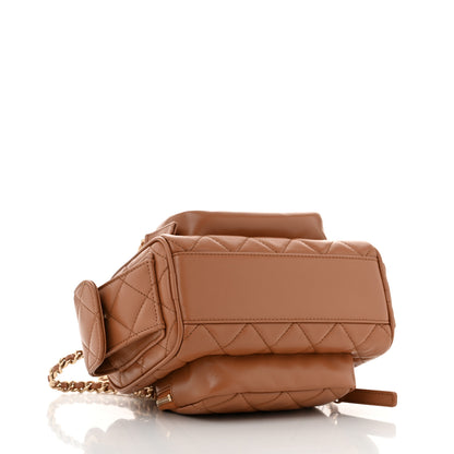Chanel Shiny Crumpled Lambskin Quilted Small Preppy Pocket Camera Case Brown 4 of 11