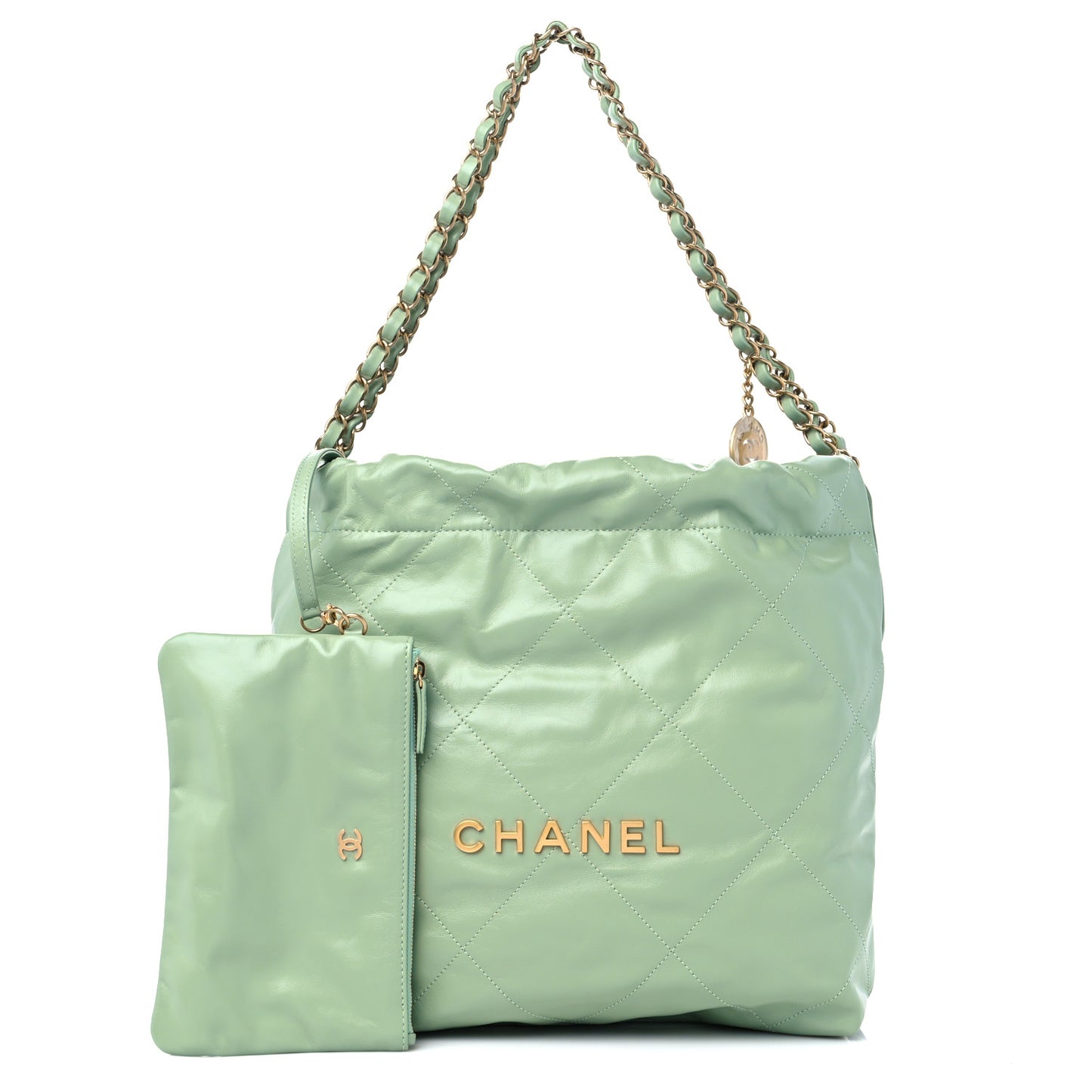 Shiny Calfskin Quilted Small Chanel 22 Light Green