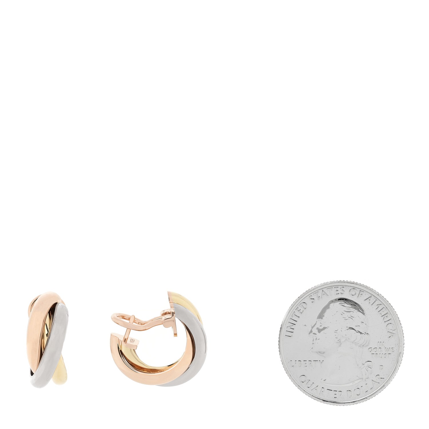 Cartier 18K Pink Yellow White Gold Classic Trinity Hoop Earrings 2 of 6