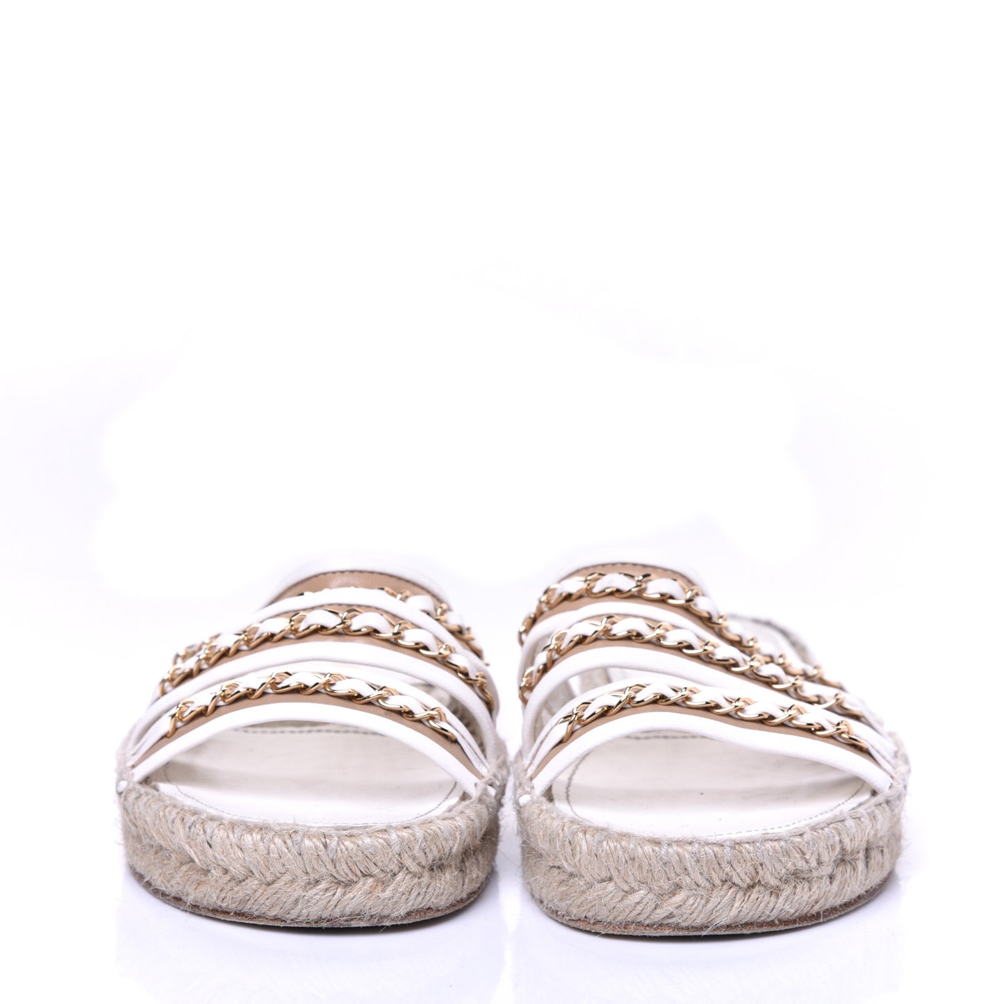 Lambskin Chain Espadrille Slip On Sandals 39 White