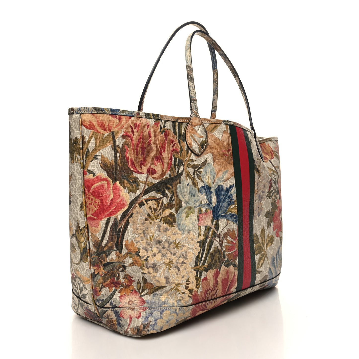 GG Supreme Monogram Water Flora Web Large Ophidia Tote Beige White Multicolor