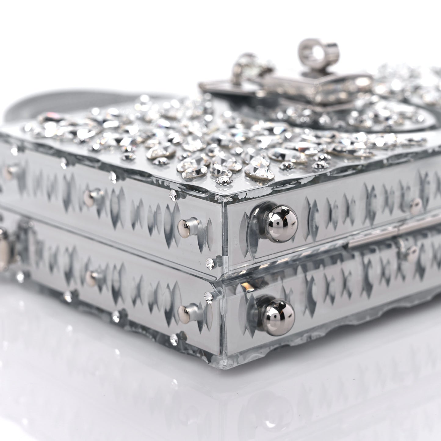 Crystal Embellished Plexiglass Dolce Box Clutch Silver