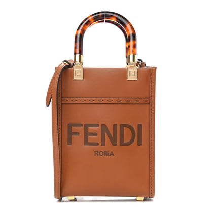 Fendi Vitello King Plexiglass Logo Embossed Mini Fendi Sunshine Shopper Tote Cuoio 1 of 4