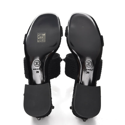 Chanel Tweed Stone Crystal Mules 39 Black 5 of 9