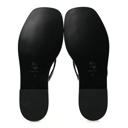 Chanel Goatskin CC Times Square Thong Sandals 38 Black 7 of 11