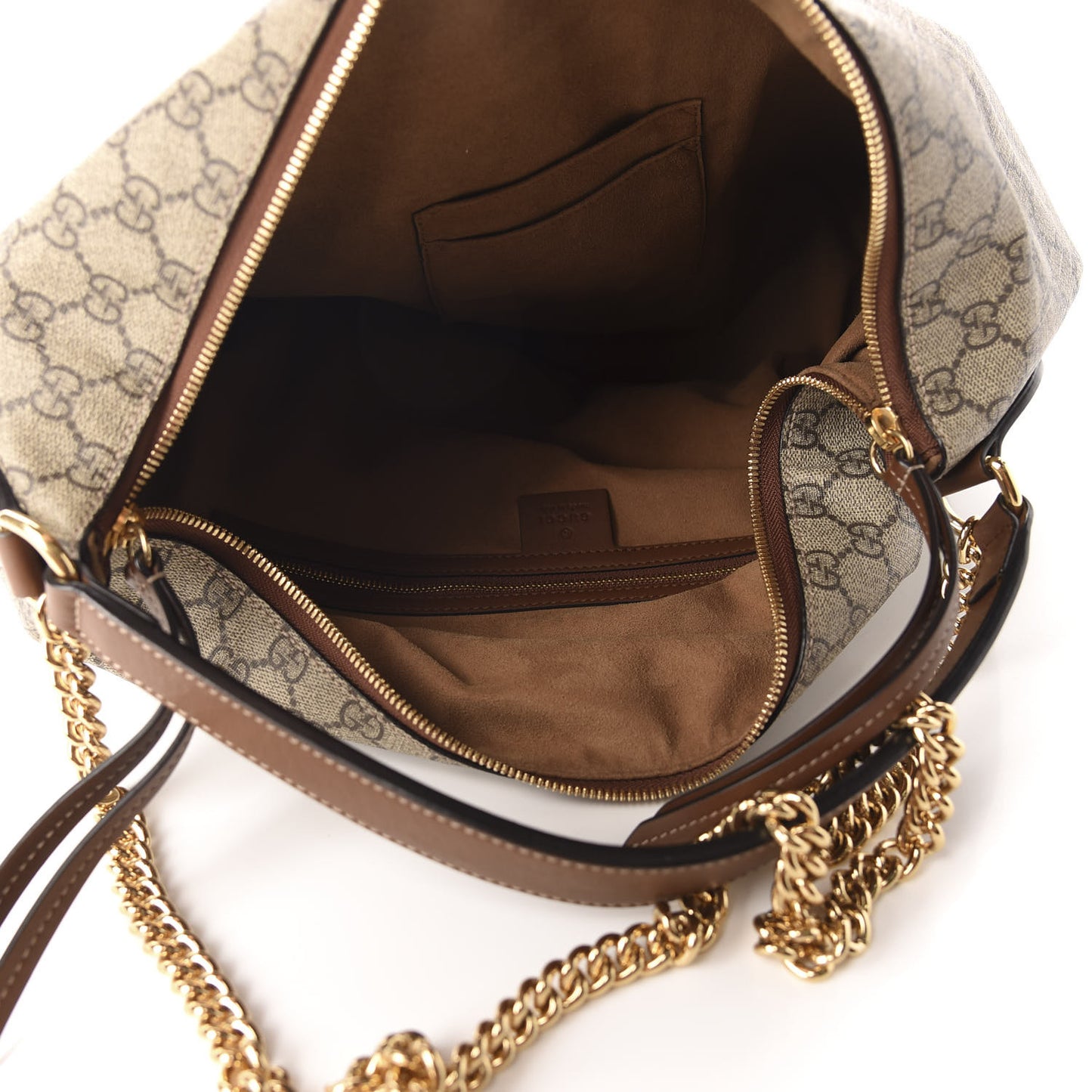 GG Supreme Monogram Large Linea A Hobo Light Brown