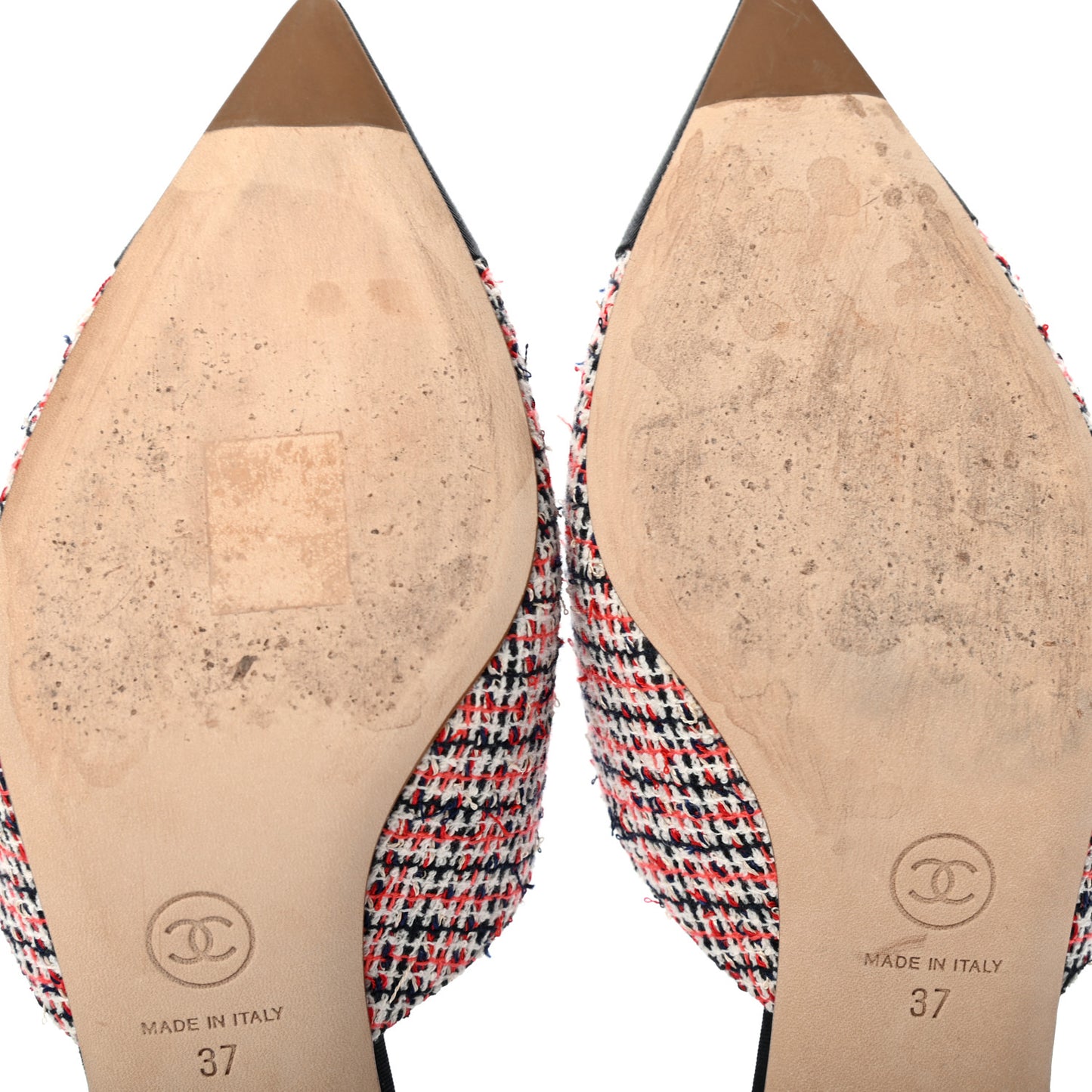 Tweed Grosgrain Pearl Cap Toe Mules 37 Black Red