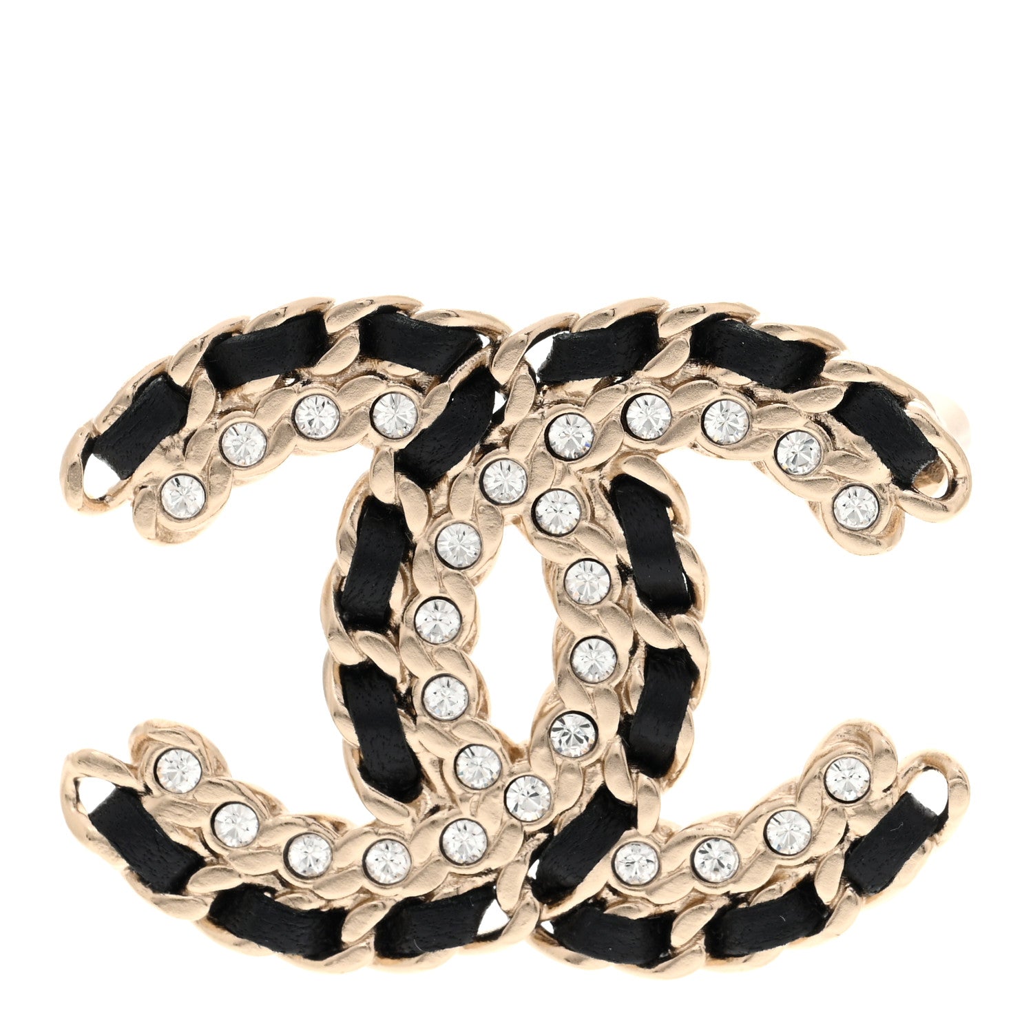 Chanel Lambskin Crystal Vintage Allure CC Chain Brooch Black Gold 1 of 5