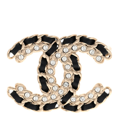Chanel Lambskin Crystal Vintage Allure CC Chain Brooch Black Gold 1 of 5