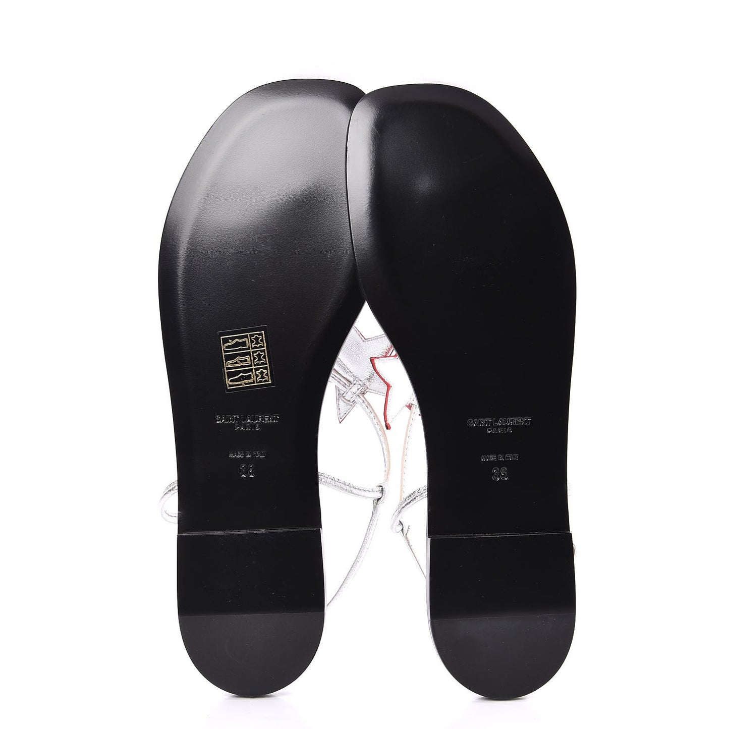 Metallic Calfskin Nu Pieds Star 05 Thong Sandals 38 Silver