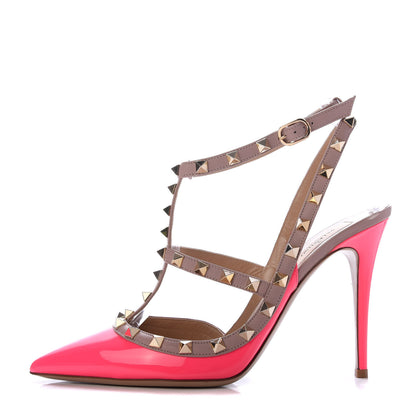 Valentino Garavani Patent Nappa Rockstud Ankle Strap 100mm Pumps 40 Fuxia Fluo Poudre 1 of 9