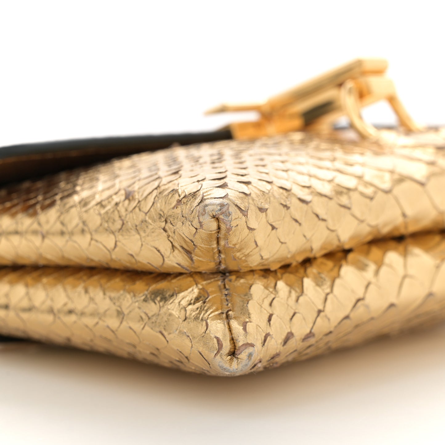 Laminated Snakeskin Embossed Mini Monarch Bag Dark Gold