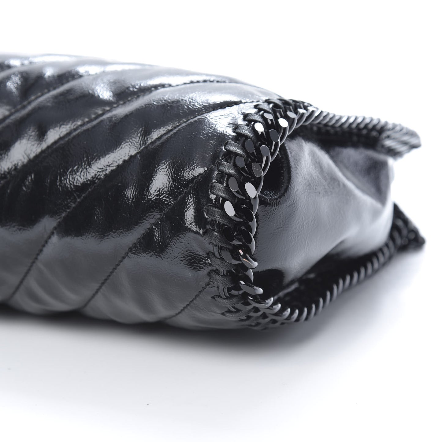 Patent Eco Alter Nappa Quilted Mini Falabella Fold Over Tote Black