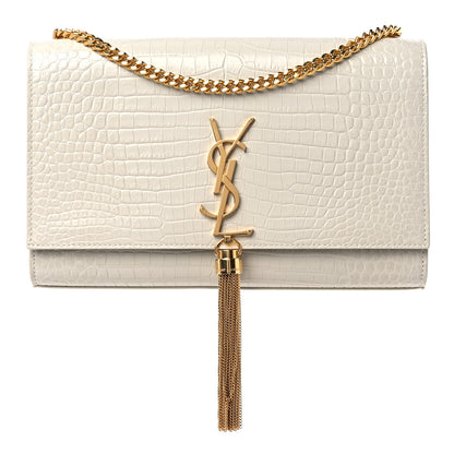 Saint Laurent Calfskin Crocodile Embossed Medium Classic Monogram Kate Tassel Satchel Crema Soft 1 of 8