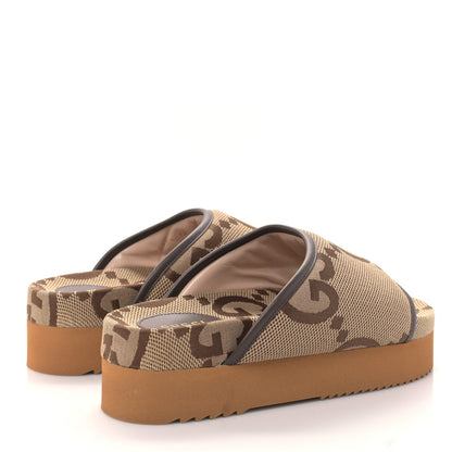 Gucci Monogram Jumbo GG Nappa Samoa Platform 40mm Slide Sandals 38 Camel Ebony New Acero 4 of 9